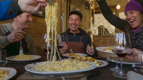Ski down to the charming old-world base village at La Thuile for an Italian lunch of local pasta and